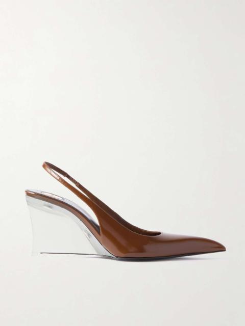 Miller patent-leather slingback wedge pumps Brown