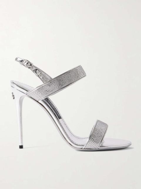 Crystal-embellished satin and metallic leather sandals Silver