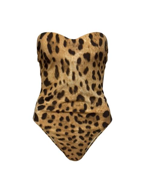 Dolce & Gabbana DOLCE&GABBANA Leopard Print Strapless One-Piece Swimsuit