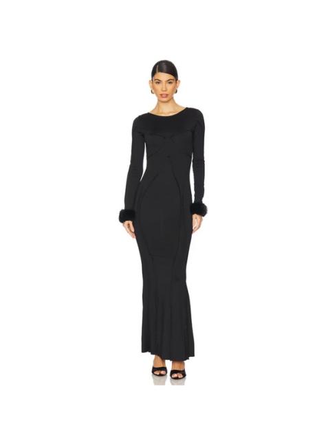 Other Designers NWT OW Collection Ciara Maxi Dress in Black w Removable Fur Cuffs XS $320