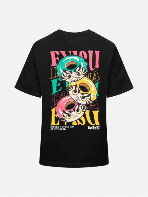 EVISU LOGO EMBROIDERY AND DONUT DARUMA PRINT FASHION FIT T-SHIRT