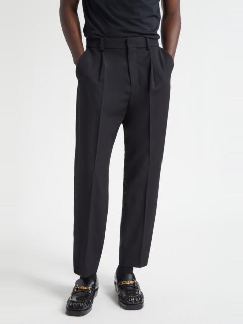 Balmain Balmain Pleated Pinstripe Straight Leg Wool Pants in 0Pa Black at Nordstrom