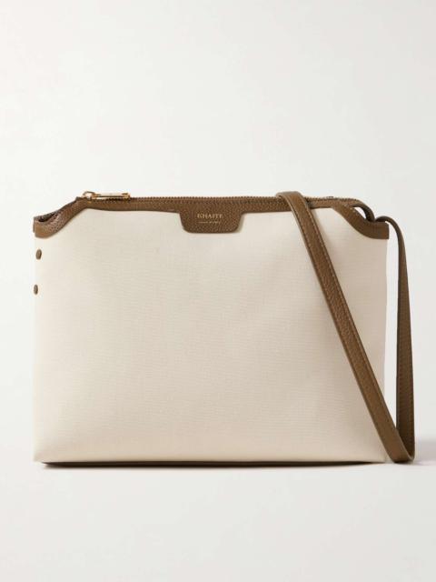Lina medium textured leather-trimmed canvas shoulder bag