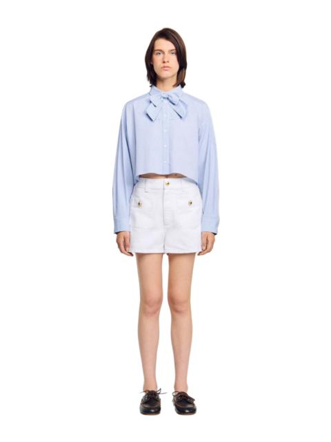 Sandro SANDRO Bow collar shirt in Ciel /Blanc at Nordstrom