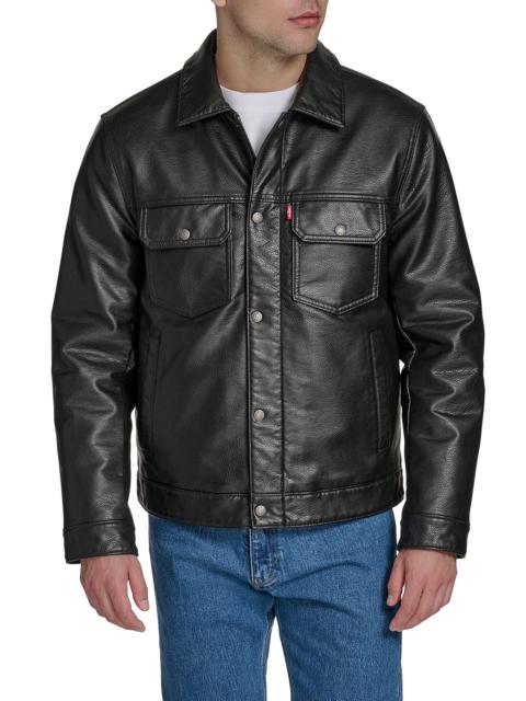 Levi's levi's Relaxed Water Resistant Faux Leather Trucker Jacket in Black at Nordstrom