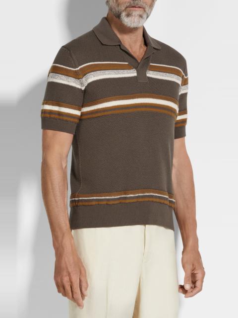 ZEGNA ZEGNA Stripe Cotton & Silk Polo Sweater in Dark Beige Stripe at Nordstrom