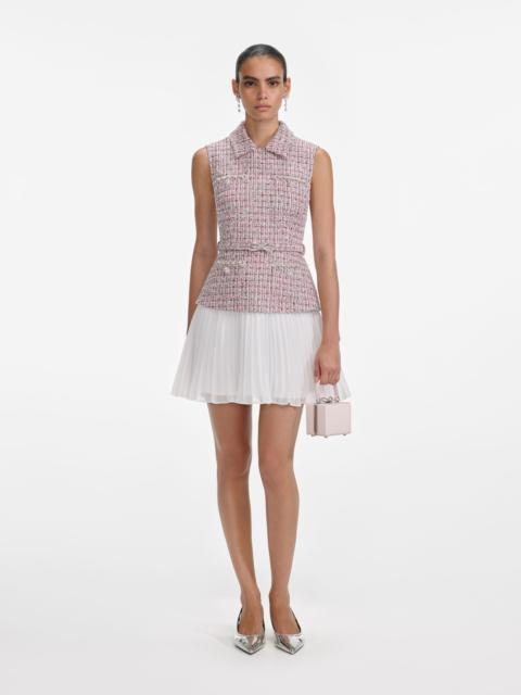 self-portrait Pink Boucle Chiffon Mini Dress