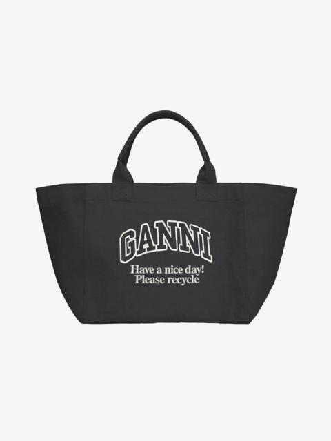 GANNI BLACK OVERSIZED CANVAS TOTE BAG