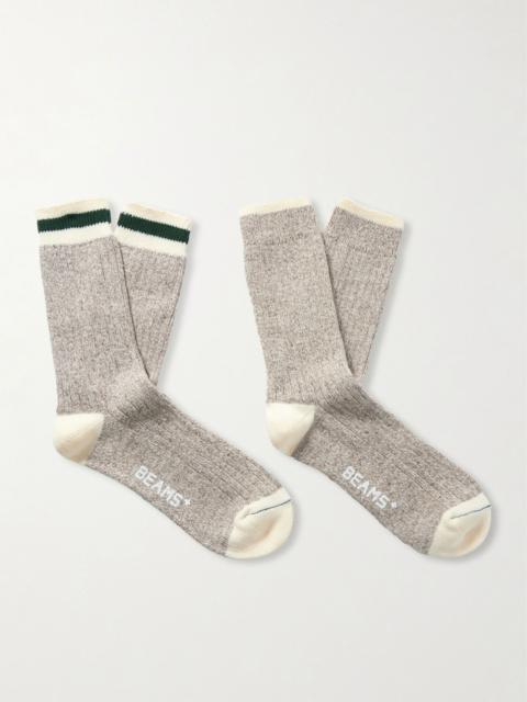 BEAMS PLUS Rag Two-Pack Striped Ribbed-Knit Socks Gray