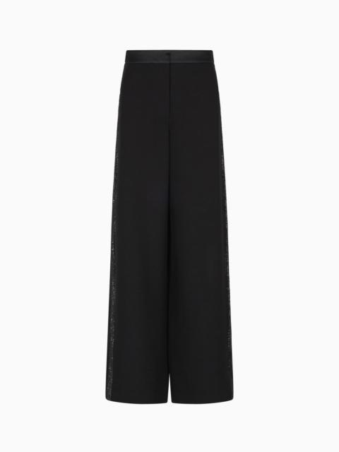 GIORGIO ARMANI WIDE-LEG SILK TROUSERS WITH RHINESTONE DETAILS