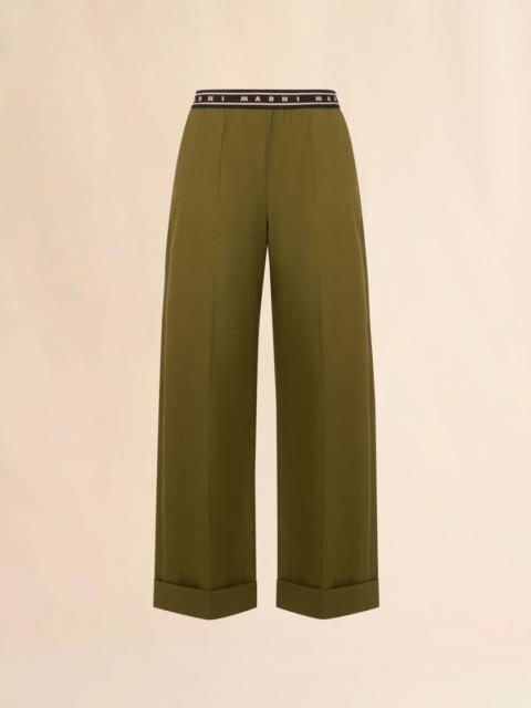 Marni GREEN TROPICAL WOOL STRAIGHT-LEG TROUSERS
