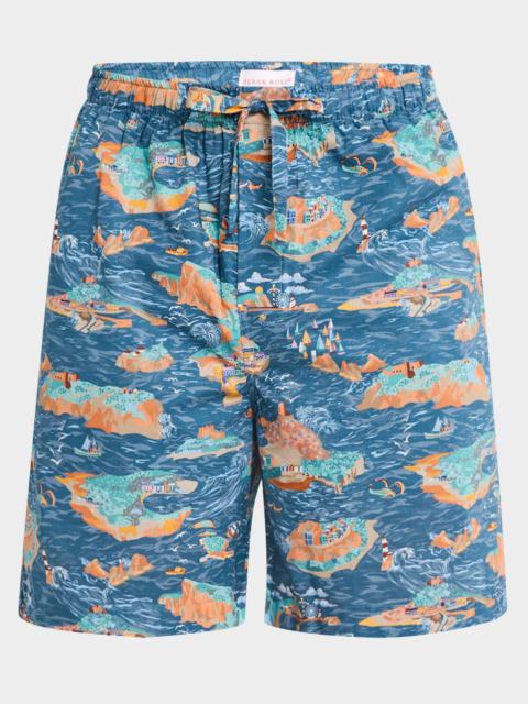 Derek Rose Men's Ledbury Seascape Cotton Lounge Shorts