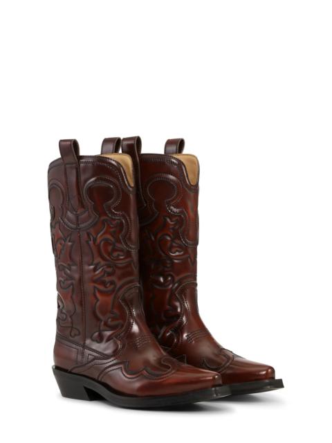 GANNI Ganni Embroidered Western Boot in Black/Dark Burgundy at Nordstrom