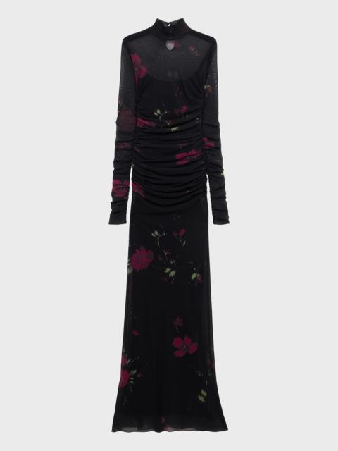 Blumarine ROSE PRINT LONG DRESS TULLE