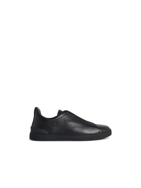 Zegna 'Triple Stitch' Black Leather Sneakers Men