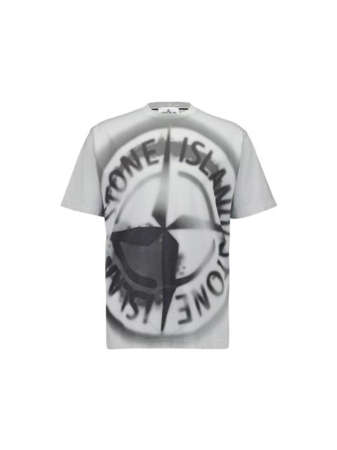 Stone Island Stone Island Men's Grey Cotton Jersey Gradient Compass Print T-Shirt