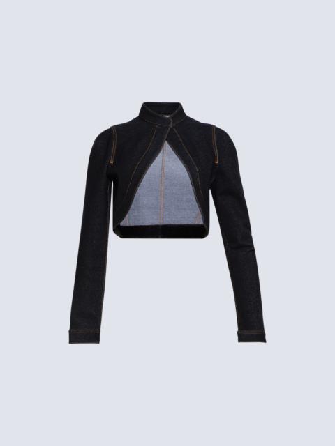 Alaïa Veste Cropped Denim Noir And Blanc