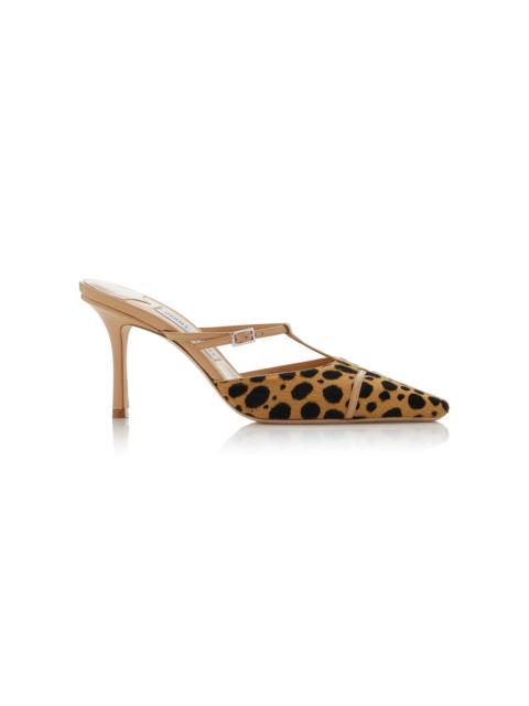 JIMMY CHOO x Conner Ives Gloria Cheetah-Print Pony Hair Mules animal