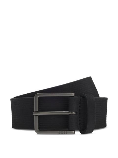 BOSS ITALIAN-LEATHER BELT WITH STRIPE PATTERN AND LOGO