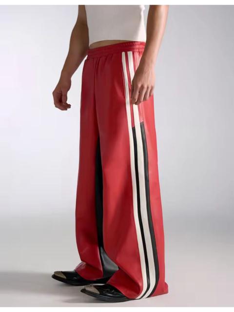 Other Designers Other - Red PU Leather Wide-Leg Pants with Stripes |