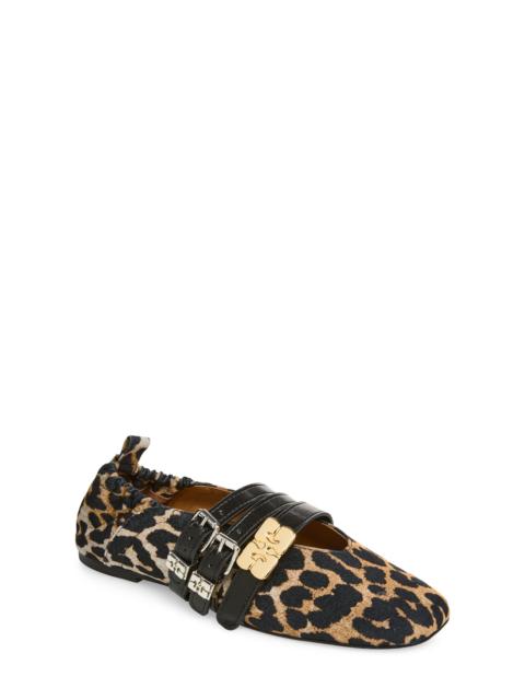 GANNI Ganni Mary Jane Ballerina Flat in Almond Milk Leopard Print at Nordstrom