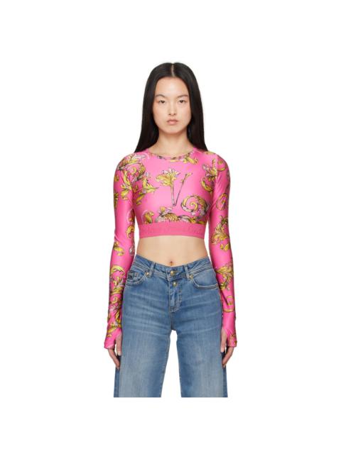VERSACE JEANS COUTURE Pink Outline Barocco Crop T-shirt