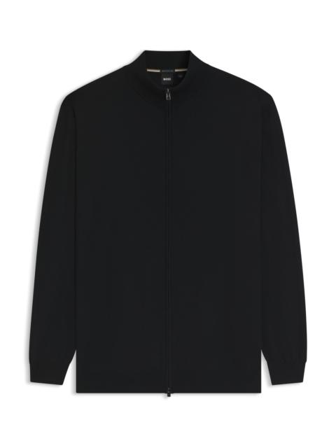 BOSS ZIPPERED CARDIGAN IN EXTRA-FINE MERINO WOOL