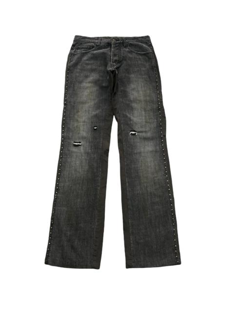 Other Designers Japanese Brand - RARE🔥DOUBLE TONE RIPPED STUDDED DENIM+COTTON PANTS