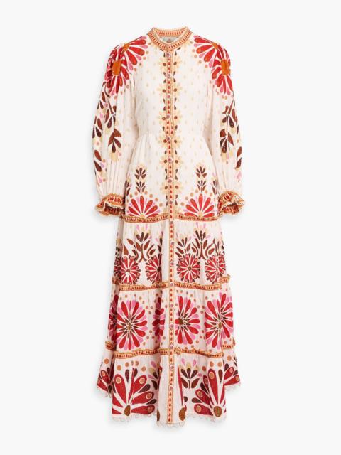 FARM RIO Floral-print fil coupé cotton-voile maxi dress