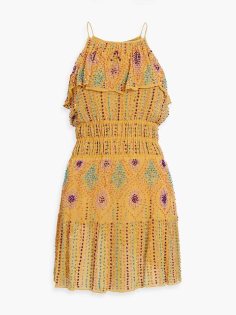 Other Designers Louise ruffled embellished chiffon mini dress