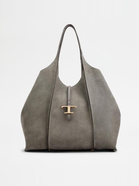 Tod's T TIMELESS SHOPPING BAG IN SUEDE LARGE - GREY