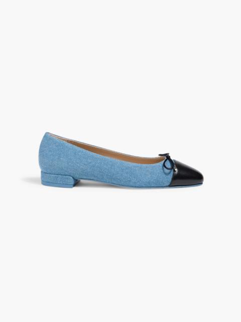 Stuart Weitzman Sleek Bow leather-trimmed denim ballet flats