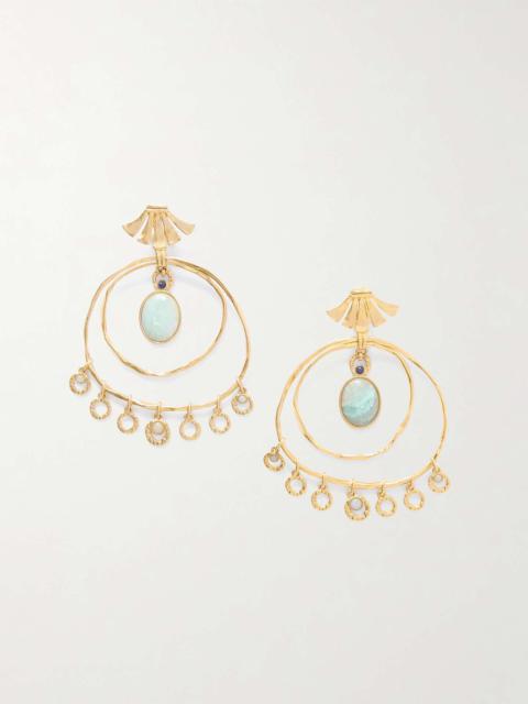 Sunflower gold-tone, amazonite and sodalite earrings Gold