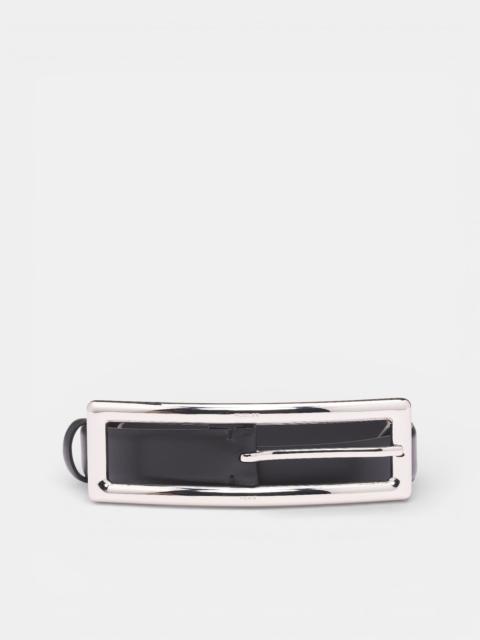 MUGLER Black Leather Rectangular Buckle Belt