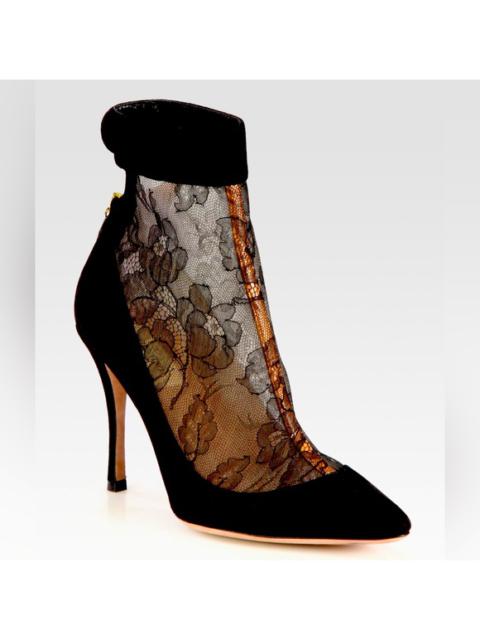 Valentino Gorgeous Valentino Lace And Suede Ankle Boots