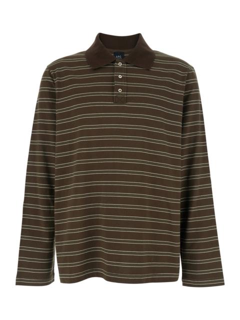 A.P.C. A.P.C. Men Brown Long-Sleeved Polo Shirt With Logo Embroidery On The Front And All-Over Striped Moti