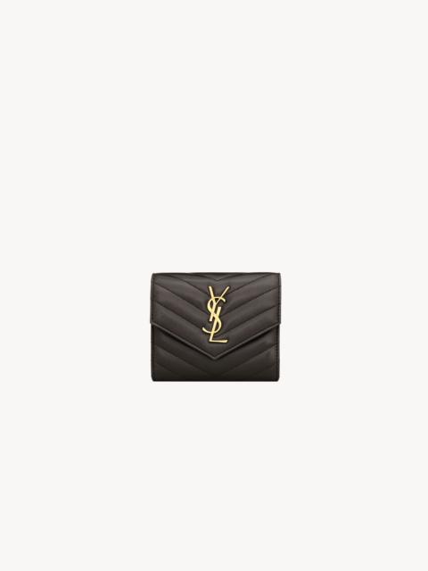 SAINT LAURENT CASSANDRE MATELASSÉ COMPACT TRI FOLD WALLET IN LAMBSKIN