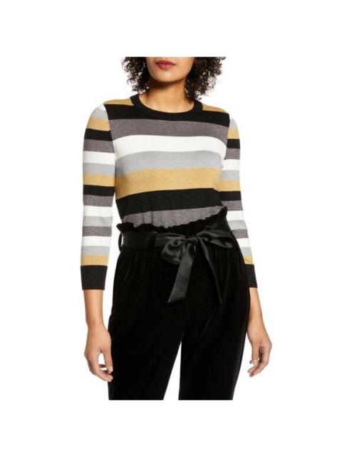 Halogen X Atlantic-Pacific Metallic Striped Gold Silver Sweater SZ XS NWT