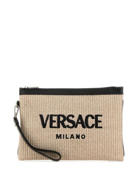 VERSACE Versace Man Cappuccino Raffia Pouch