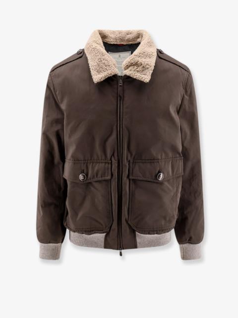 Brunello Cucinelli Brunello Cucinelli Cotton Blend Jacket Brown with Fur Collar