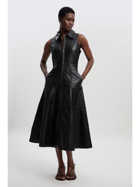 KAREN MILLEN Leather Zip Through Full Midi Dress