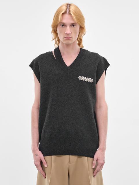 Simone Rocha Charcoal Pearl Embellished Wool Vest