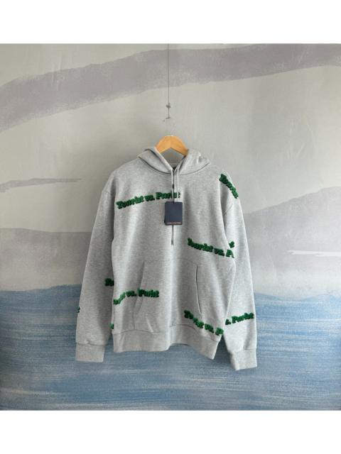 Louis Vuitton Louis Vuitton Grey "Tourist" Flocked Hoodie with Allover Lettering Print