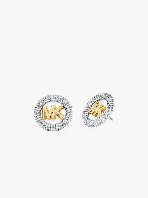 MICHAEL KORS Medium Precious Metal-Plated Brass Pavé Logo Stud Earrings