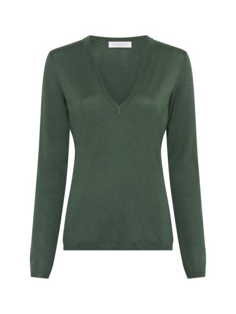 GABRIELA HEARST Clementia Knit V-Neck Sweater in Olive Cashmere Silk