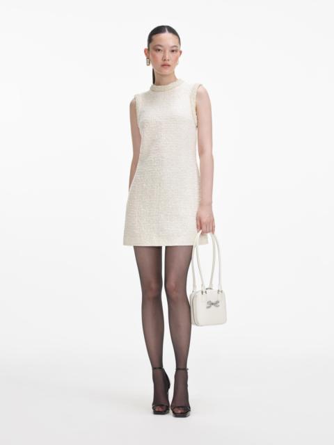 self-portrait Cream Boucle Pearl Trim Mini Dress