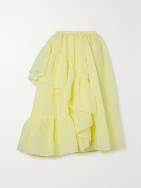 Erdem Marganita Ruffled Tiered Cloqué Midi Skirt