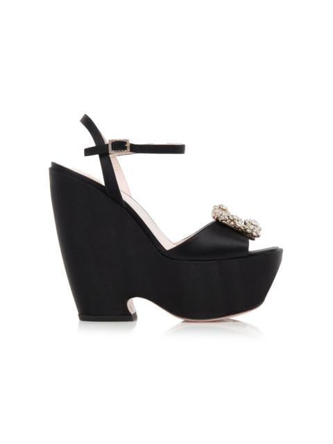 Roger Vivier Flower Satin Platform Sandals black