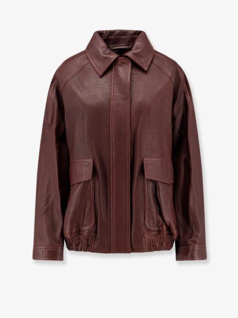 RÓHE Rohe Aviator Grained Leather Jacket Brown