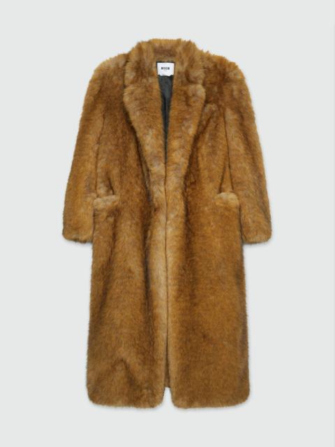 MSGM Long beige faux fur coat